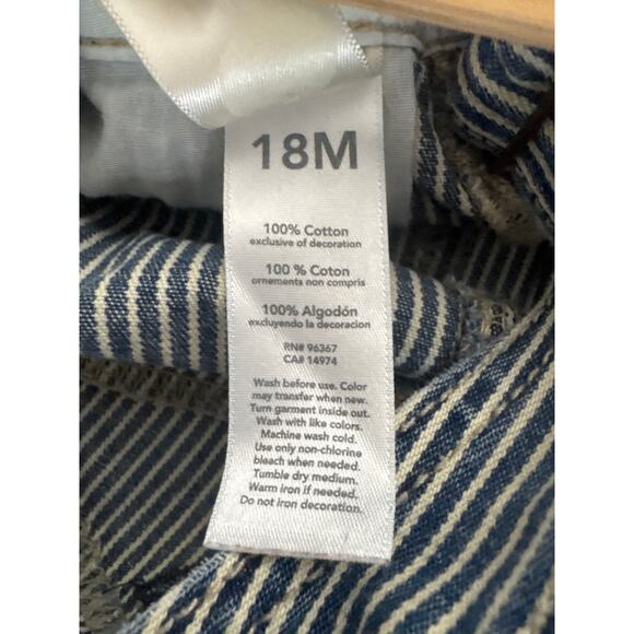 OshKosh B Gosh Conductor Stripe Overalls Toddler 18 Months Denim Jean Cotton - Picture 6 of 7